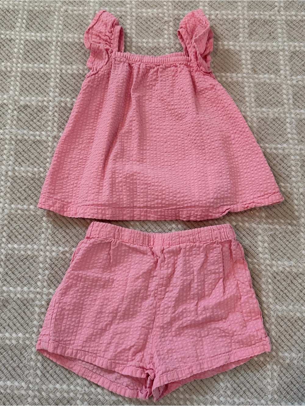 H&M Pink Seersucker Tank Top & Shorts Matching Set